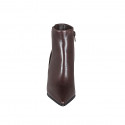 Woman's pointy ankle boot in brown leather with elastic and zipper heel 7 - Available sizes:  32, 33, 34, 42, 43, 44, 45, 46