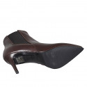 Stivaletto a punta da donna in pelle marrone con elastico e cerniera tacco 7 - Misure disponibili: 32, 42, 43, 44