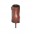 Woman's pointy ankle boot in cognac brown leather with elastic and zipper heel 7 - Available sizes:  32, 33, 34, 42, 43, 44, 45, 46