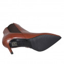 Botines puntiagudos para mujer en piel cognac con elastico y cremallera tacon 7 - Tallas disponibles:  32, 42, 43, 44, 46