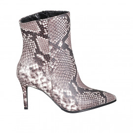 Woman's pointy ankle boot with zipper in multicolored printed leather heel 7 - Available sizes:  42, 44