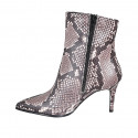 Woman's pointy ankle boot with zipper in multicolored printed leather heel 7 - Available sizes:  42, 44