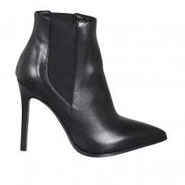 Bottines à bout pointu pour femmes avec elastiques en cuir noir avec talon 10 - Pointures disponibles:  32, 33, 42, 44