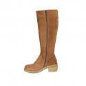 Botas para mujer en gamuza cognac con cremallera tacon 5 - Tallas disponibles:  32, 33, 43