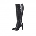 Woman's pointy boot in black leather with zipper and heel 10 - Available sizes:  32, 33, 34, 42