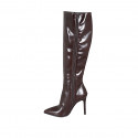 Woman's pointy boot in brown leather with zipper heel 10 - Available sizes:  32, 42, 43