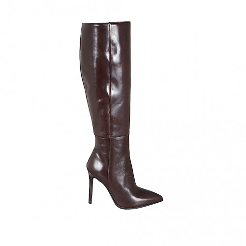 Bottes à bout pointu pour femmes en cuir marron avec fermeture éclair talon 10 - Pointures disponibles:  32, 42, 43