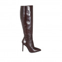 Woman's pointy boot in brown leather with zipper heel 10 - Available sizes:  32, 42, 43