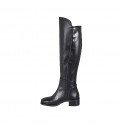 Bota para mujer con media cremallera y punta cuadrada en piel negra y material elastico tacon 4 - Tallas disponibles:  32, 33