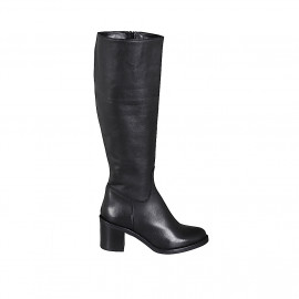 Woman's boot with zipper in black leather block heel 6 - Available sizes:  32