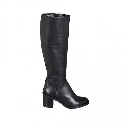 Botas para mujer con cremallera en piel negra tacon cuadrado 6 - Tallas disponibles:  32, 34