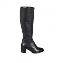 Woman's boot with zipper in black leather block heel 6 - Available sizes:  32, 34