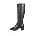 Woman's boot with zipper in black leather block heel 6 - Available sizes:  32, 34