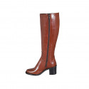 Bota para mujer con cremallera en piel cognac con tacon 6 - Tallas disponibles:  33, 42, 43, 44