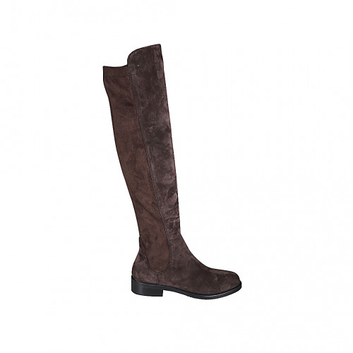 Botas para mujer con media cremallera en gamuza y material elastico marron tacon 3 - Tallas disponibles:  43