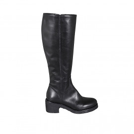 Bota para mujer con cremallera y punta redonda en piel negra tacon 5 - Tallas disponibles:  32, 33, 42