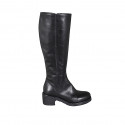 Woman's boot with zipper and rounded tip in black leather heel 5 - Available sizes:  32, 33, 34, 42, 43, 44, 45, 47