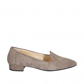 ﻿Woman's pointy mocassin in taupe suede heel 2 - Available sizes:  32, 42, 45, 46