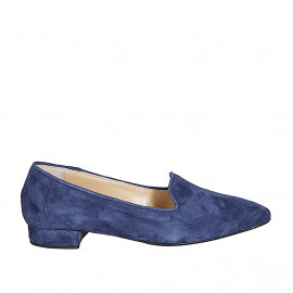 ﻿Woman's pointy mocassin in blue suede heel 2 - Available sizes:  42, 44, 45, 46