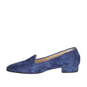 ﻿Woman's pointy mocassin in blue suede heel 2 - Available sizes:  32, 33, 34, 42, 43, 44, 45, 46