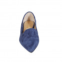 ﻿Woman's pointy mocassin in blue suede heel 2 - Available sizes:  32, 33, 34, 42, 43, 44, 45, 46