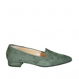 Mocasín a punta para mujer en gamuza verde tacon 2 - Tallas disponibles:  42, 43, 44, 45