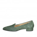 ﻿Woman's pointy mocassin in green suede heel 2 - Available sizes:  32, 42, 43, 44, 45, 46