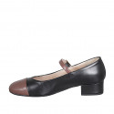 Woman's Mary Jane pump with rounded tip and strap in black and brown leather heel 3 - Available sizes:  32, 33, 42, 43, 44, 46