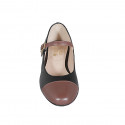 Woman's Mary Jane pump with rounded tip and strap in black and brown leather heel 3 - Available sizes:  32, 33, 42, 43, 44, 46