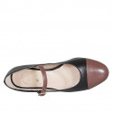 Woman's Mary Jane pump with rounded tip and strap in black and brown leather heel 3 - Available sizes:  32, 33, 42, 43, 44, 46