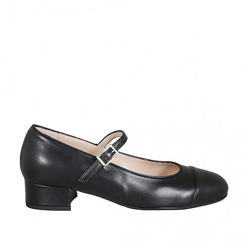 Escarpin Mary Jane pour femmes avec bout rondu et courroie en cuir noir talon 3 - Pointures disponibles:  32, 33, 42, 44