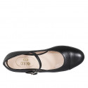 Woman's Mary Jane with rounded tip and strap in black leather heel 3 - Available sizes:  32