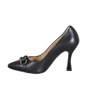 Woman's pump with chain and rhinestones in black leather heel 9 - Available sizes:  31, 32, 33, 34, 35, 46