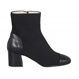 Woman's ankle boot in black elastic fabric and leather with zipper heel 6 - Available sizes:  32, 33, 43, 44, 45