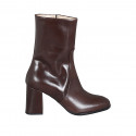 Botin para mujer con cremallera en piel marron tacon 7 - Tallas disponibles:  32, 33, 34, 43, 44, 45, 46