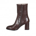 Botin para mujer con cremallera en piel marron tacon 7 - Tallas disponibles:  32, 33, 34, 43, 44, 45, 46