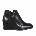 Bottines pour femmes en cuir noir avec fermetures éclair talon compensé 6 - Pointures disponibles:  32, 33, 34