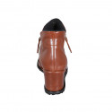 Woman's ankle boot in cognac brown leather with zippers wedge heel 6 - Available sizes:  32, 34