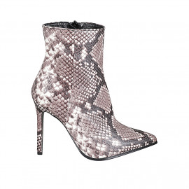 Woman's pointy ankle boot with zipper in multicolored printed leather heel 10 - Available sizes:  33, 42