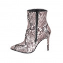 Woman's pointy ankle boot with zipper in multicolored printed leather heel 10 - Available sizes:  32, 33, 42, 44