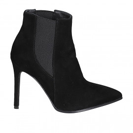 Woman's pointy ankle boot with elastic bands in black suede heel 10 - Available sizes:  33, 43, 46