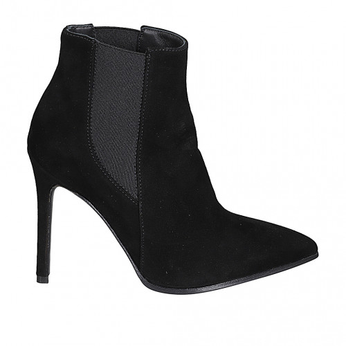 Bottines à bout pointu pour femmes avec elastiques en daim noir talon 10 - Pointures disponibles:  33, 43, 44, 45, 46, 47