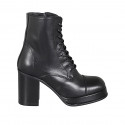 Woman's laced ankle boot with zipper, captoe and platform in black leather heel 8 - Available sizes:  32