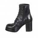 Woman's laced ankle boot with zipper, captoe and platform in black leather heel 8 - Available sizes:  32