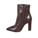 Woman's pointy ankle boot with zipper in dark brown leather heel 10 - Available sizes:  33, 34, 42, 43, 44