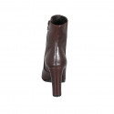 Woman's pointy ankle boot with zipper in dark brown leather heel 10 - Available sizes:  33, 34, 42, 43, 44