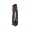 Woman's pointy ankle boot with zipper in dark brown leather heel 10 - Available sizes:  33, 34, 42, 43, 44