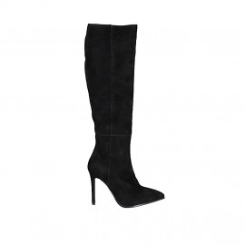 Woman's pointy boot in black suede with zipper heel 10 - Available sizes:  32, 33, 42, 43