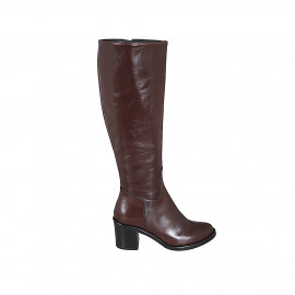 Bota para mujer en piel marron con cremallera tacon 6 - Tallas disponibles:  32, 42