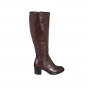 Bota para mujer en piel marron con cremallera tacon 6 - Tallas disponibles:  32, 34, 42, 44, 47